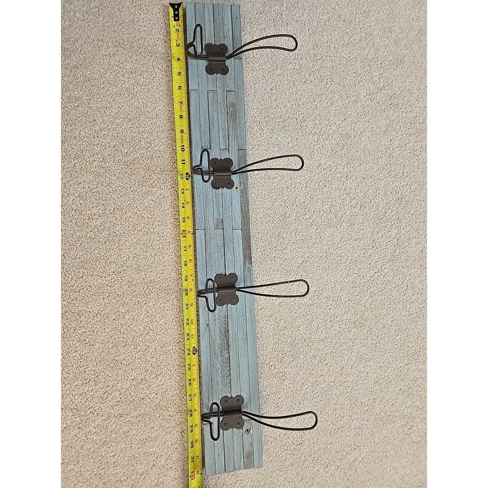Shabby Blue Wood‎ 4 large Coat Hooks Farmhouse 32